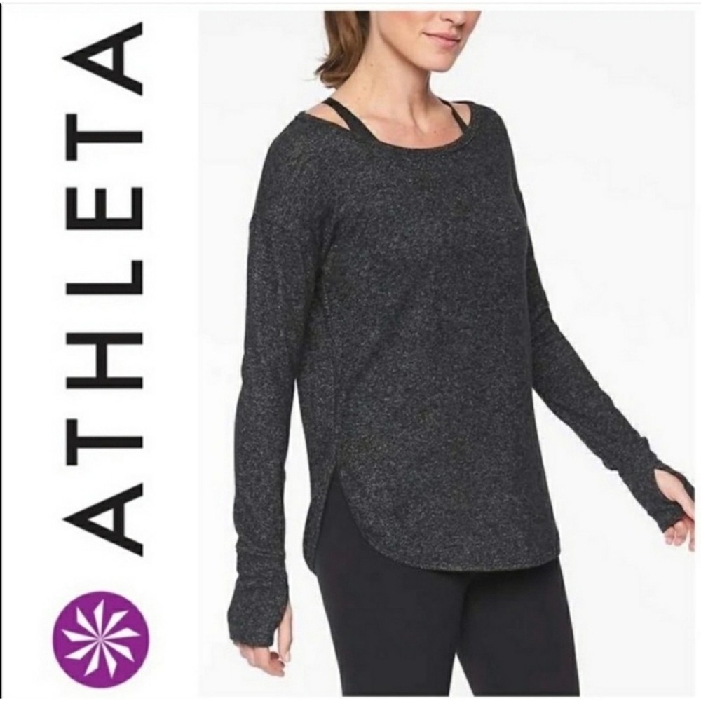 Athleta Lombard Top Women's S Gray Heather Long Sleeve Thumbhole Pullover